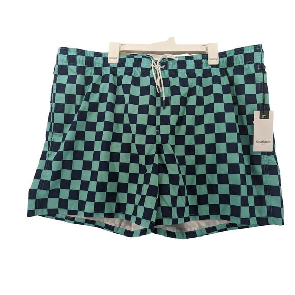Goodfellow Swim Trunks XXL Blue Checkered Lined Swimming Drawstring‎ Above Knee - Picture 1 of 12